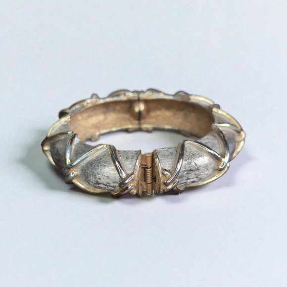 Vintage Cadoro Multitone Gold Tone & Silver Tone Hinged Bracelet Circa 1950s Sna - Picture 2 of 5